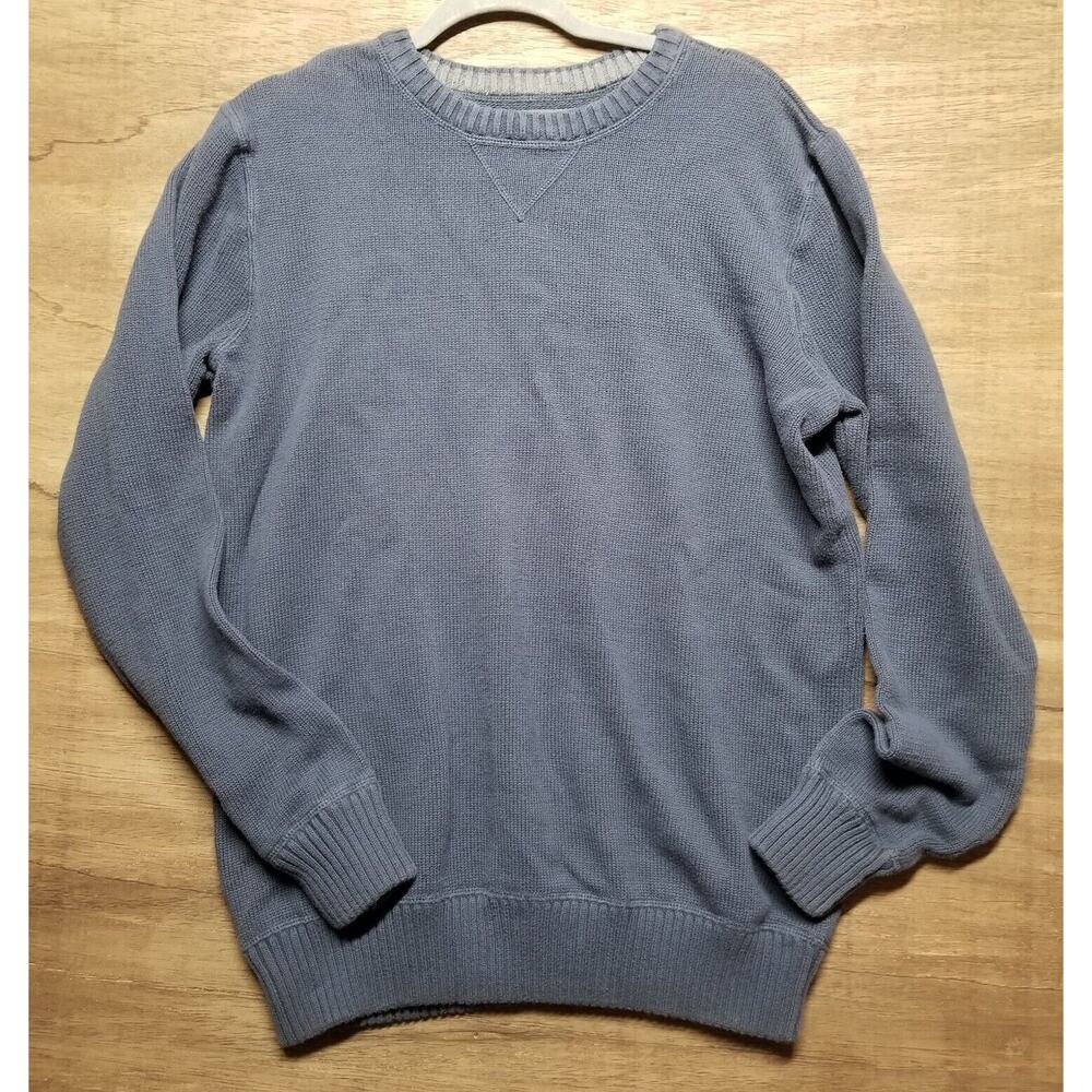 Eddie Bauer Mens Size LT Tall Blue Knit Sweater Crew Neck 100% Cotton Fisherman